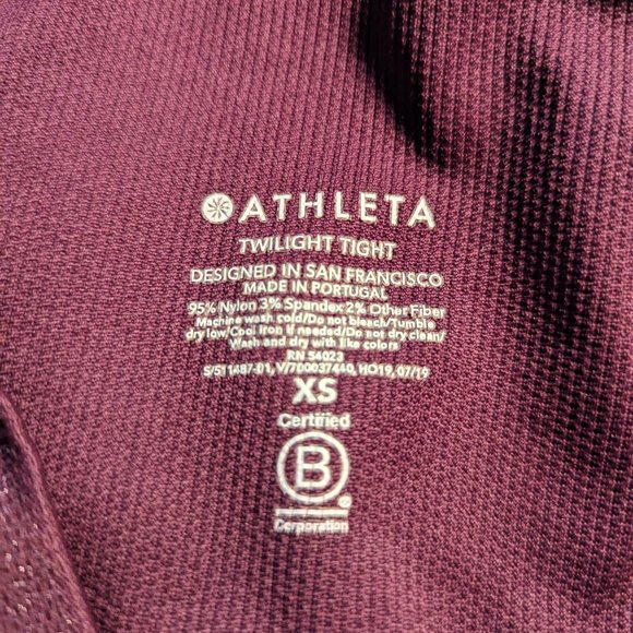 Athleta Burgundy Twilight Tight High Rise Leggings | Size XS - Picture 9 of 9